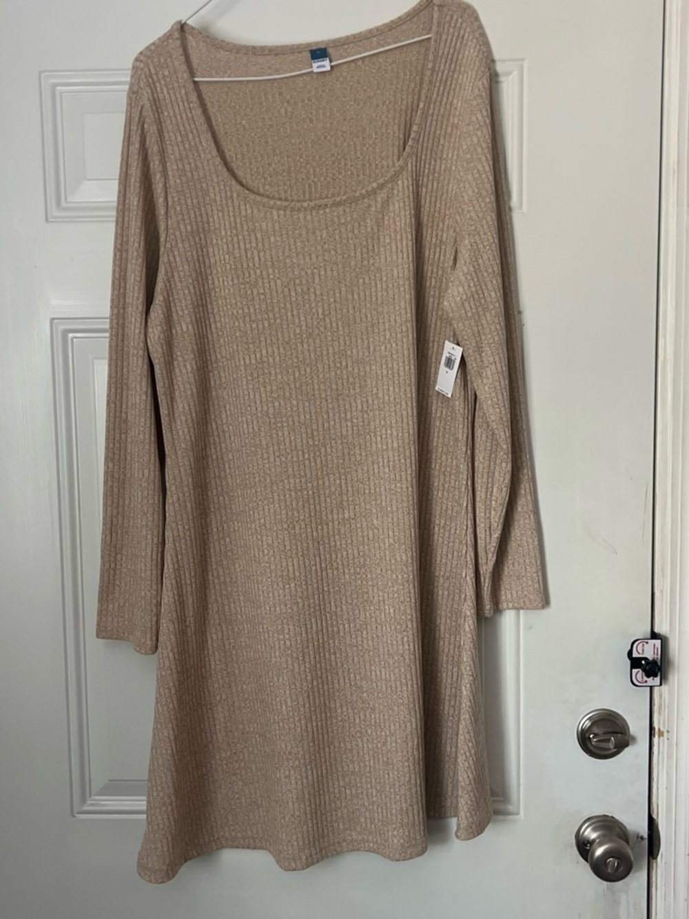 Old Navy Long Sleeve Ribbed Swing Dress in Beige